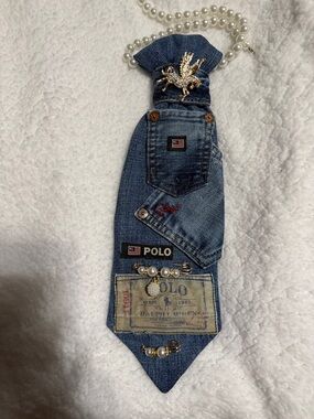 Ralph Lauren Polo Denim Necklace with Pearl & Gold Accents